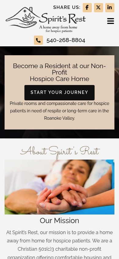 Responsive mobile view of the Spirits Rest website