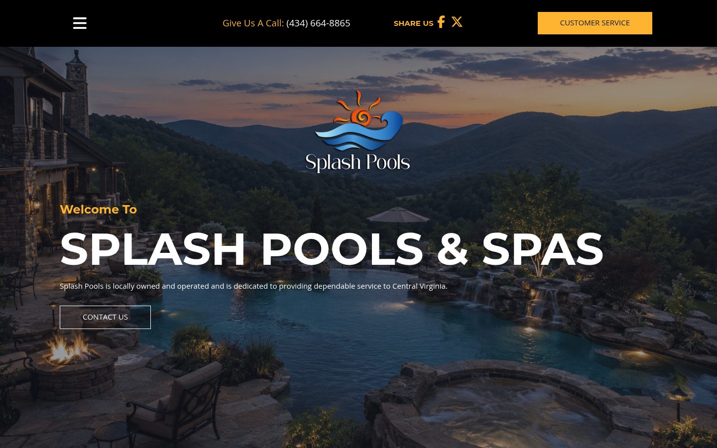 Desktop view of the Splash Pools website