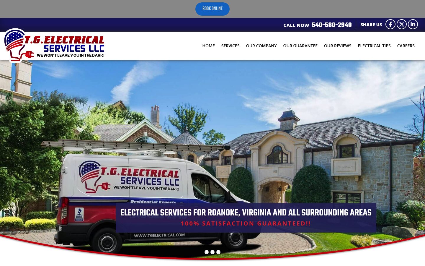 Desktop view of the T.G. Electrical website