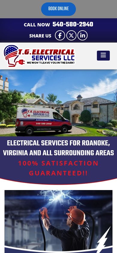 Responsive mobile view of the T.G. Electrical website