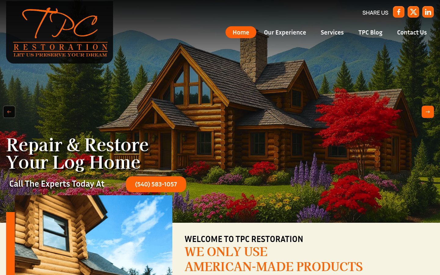 Desktop view of the TPC Restoration website