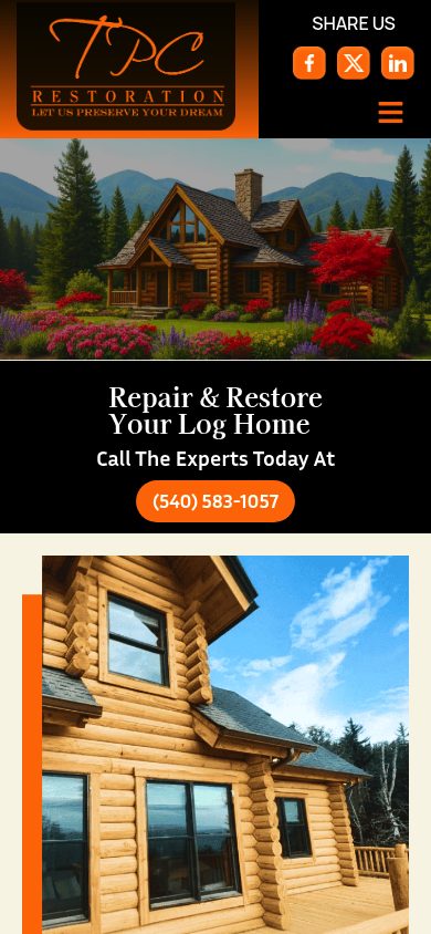 Responsive mobile view of the TPC Restoration website