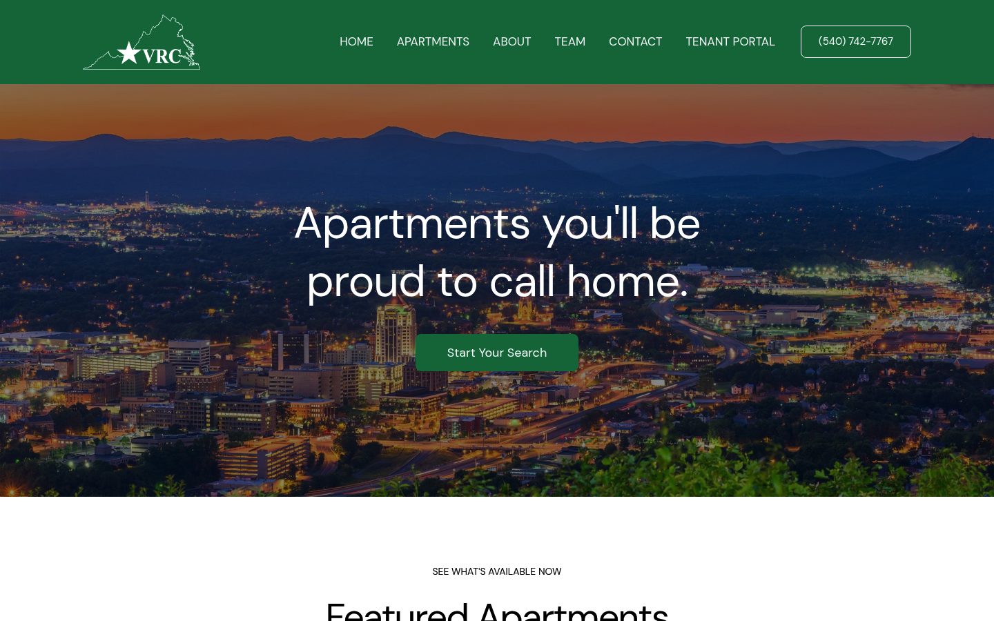 Desktop view of the VRC Properties website