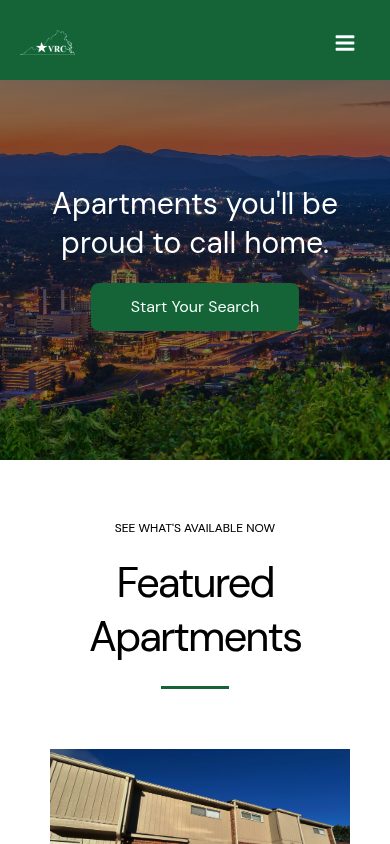 Responsive mobile view of the VRC Properties website