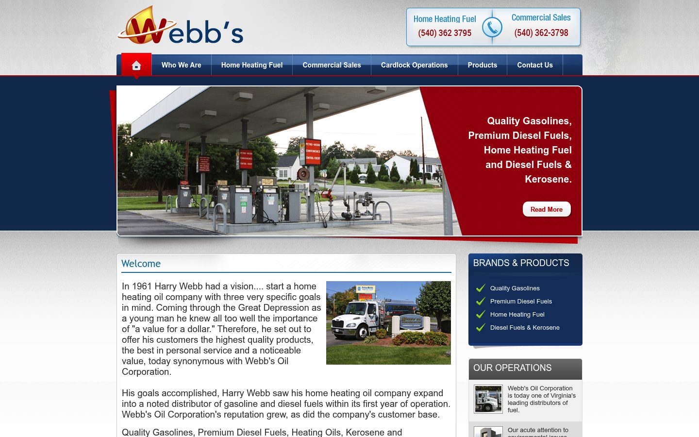 Desktop view of the Webb’s Oil website
