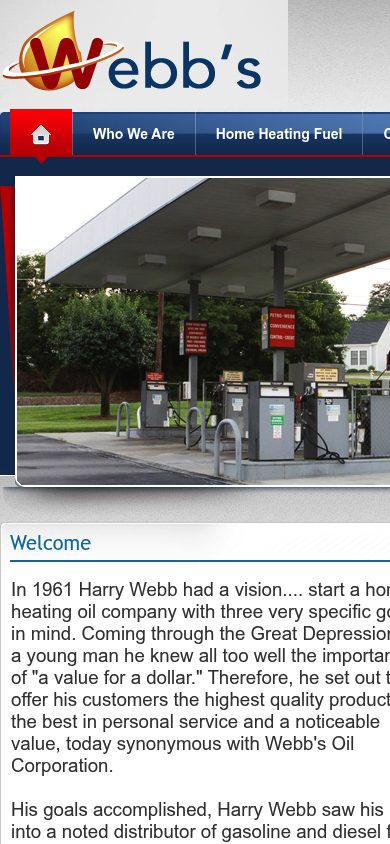 Responsive mobile view of the Webb’s Oil website